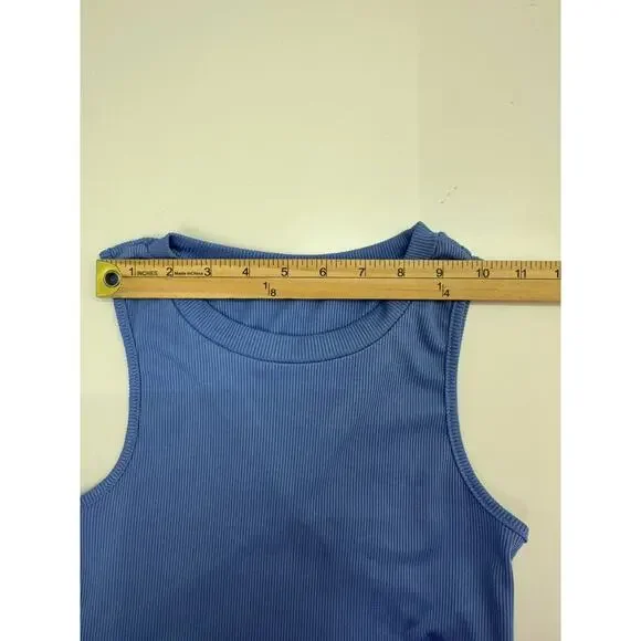 Shein Womens Tank Top Size Small Blue Ribbed Cropped Back Tie - Picture 8 of 13